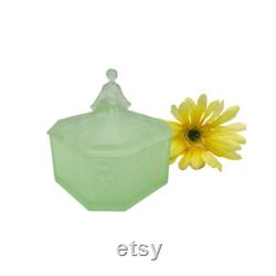 Antique Art Deco Uranium Glass Ramses Roxana Powder Jar Vintage 1920's Uranium Powder Jar