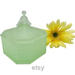 Antique Art Deco Uranium Glass Ramses Roxana Powder Jar Vintage 1920's Uranium Powder Jar