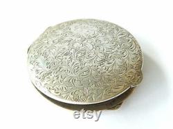 Antique Art Nouveau POWDER BOX Etched Sterling Silver Compact Monogramed RK Vanity Collectible All-Over Floral Etchings