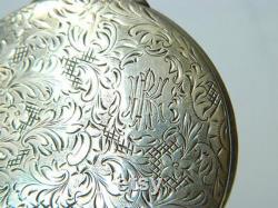 Antique Art Nouveau POWDER BOX Etched Sterling Silver Compact Monogramed RK Vanity Collectible All-Over Floral Etchings
