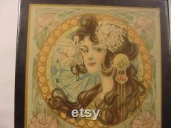 Antique Art Nouveau Powder Box With Beautiful Lady's Portrait On Top 25 292