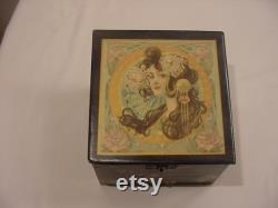 Antique Art Nouveau Powder Box With Beautiful Lady's Portrait On Top 25 292