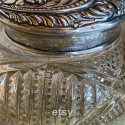 Antique Art Nouveau Powder Jar, Sterling Silver Stamped Lid with Cut glass Jar