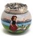 Antique Art Nouveau Sterling Silver Porcelain Powder Pot Dutch Lady and Seagull Scene, London 1904