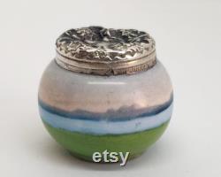 Antique Art Nouveau Sterling Silver Porcelain Powder Pot Dutch Lady and Seagull Scene, London 1904