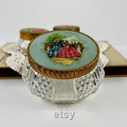 Antique Art Nouveau Woman's Glass Powder Jars, Vintage Vanity Decor, Victorian Trinket Boxes