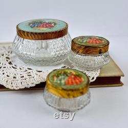 Antique Art Nouveau Woman's Glass Powder Jars, Vintage Vanity Decor, Victorian Trinket Boxes