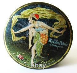 Antique As The Petals Face Powder Lazell Perfumer Tin Compact Art Nouveau Lady