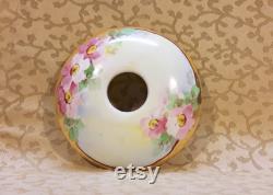 Antique Bavarian Hair Receiver Powder Trinket Box Hand Painted Pink Roses Victorian Vintage Vanity Shabby Cottage Boudoir