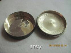 Antique Beautiful Early 1900 s Silver Etched with Mother of Pearl and Victorian Style People Snuff Trinket Box Cosmetic Compact