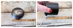Antique Black Mauchline Ware Powder Box with Puff, Victorian Makeup Pot, Portsmouth Harbour Souvenir, Vintage Ebonised Box, Late 1800s Pot