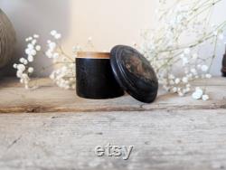 Antique Black Mauchline Ware Powder Box with Puff, Victorian Makeup Pot, Portsmouth Harbour Souvenir, Vintage Ebonised Box, Late 1800s Pot