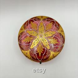 Antique Bohemian Cranberry Enamel Paintes Moser Art Glass Vanity Powder Jar