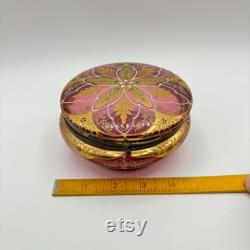 Antique Bohemian Cranberry Enamel Paintes Moser Art Glass Vanity Powder Jar