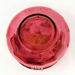 Antique Bohemian Moser Cranberry Painted Glass Vanity Powder Jar Trinket Box CA 1880s