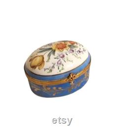 Antique Bonbonniere Patch Box Victorian French Porcelain Hand Painted Trinket Vanity Boudoir Casket