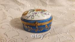 Antique Bonbonniere Patch Box Victorian French Porcelain Hand Painted Trinket Vanity Boudoir Casket