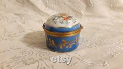 Antique Bonbonniere Patch Box Victorian French Porcelain Hand Painted Trinket Vanity Boudoir Casket