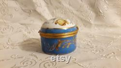 Antique Bonbonniere Patch Box Victorian French Porcelain Hand Painted Trinket Vanity Boudoir Casket
