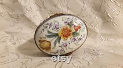 Antique Bonbonniere Patch Box Victorian French Porcelain Hand Painted Trinket Vanity Boudoir Casket