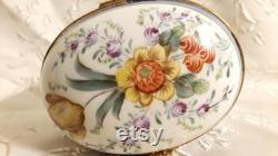 Antique Bonbonniere Patch Box Victorian French Porcelain Hand Painted Trinket Vanity Boudoir Casket