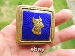 Antique Brass Blue Cloisonné Enamel Dog Compact Powder Box