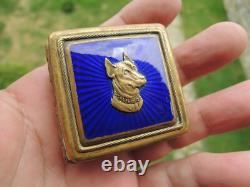 Antique Brass Blue Cloisonné Enamel Dog Compact Powder Box