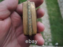 Antique Brass Blue Cloisonné Enamel Dog Compact Powder Box