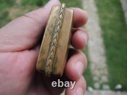 Antique Brass Blue Cloisonné Enamel Dog Compact Powder Box