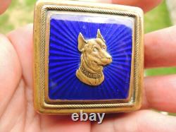Antique Brass Blue Cloisonné Enamel Dog Compact Powder Box