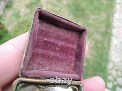 Antique Brass Blue Cloisonné Enamel Dog Compact Powder Box