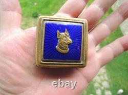 Antique Brass Blue Cloisonné Enamel Dog Compact Powder Box