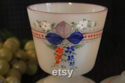 Antique Bristol Glass Vase Lidded Dresser Jar Opaque Frosting with Hand Painted Enamel Flowerd