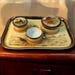 Antique Ca 1920's Royal Epiag Porcelain Dresser Set with Tray Hand Painted Nomadic Bedouin on Camel Egyptian Motif with Three powder Boxes