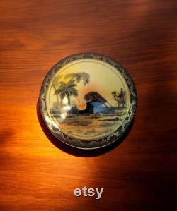 Antique Ca 1920's Royal Epiag Porcelain Dresser Set with Tray Hand Painted Nomadic Bedouin on Camel Egyptian Motif with Three powder Boxes