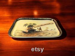 Antique Ca 1920's Royal Epiag Porcelain Dresser Set with Tray Hand Painted Nomadic Bedouin on Camel Egyptian Motif with Three powder Boxes