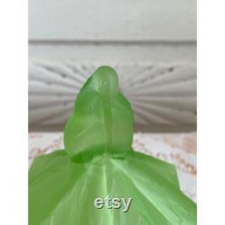 Antique California Perfume Peaked Penguins Powder Jar Green Satin Uranium Glass