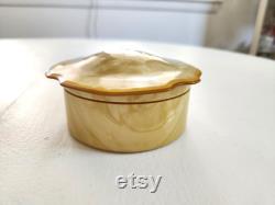 Antique Carleton Arch Amerith Cream Yellow Marbled Celluloid Powder Box - Vintage 1920s 1930s Make Up Cosmetic Storage Box Vanity Decor