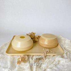 Antique Celluloid Vanity Set Early 20th Century Dressing Table Accessories Plastic Dresser Tray Hair Receiver and Powder Jar