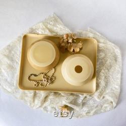 Antique Celluloid Vanity Set Early 20th Century Dressing Table Accessories Plastic Dresser Tray Hair Receiver and Powder Jar