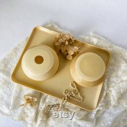 Antique Celluloid Vanity Set Early 20th Century Dressing Table Accessories Plastic Dresser Tray Hair Receiver and Powder Jar
