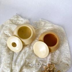 Antique Celluloid Vanity Set Early 20th Century Dressing Table Accessories Plastic Dresser Tray Hair Receiver and Powder Jar