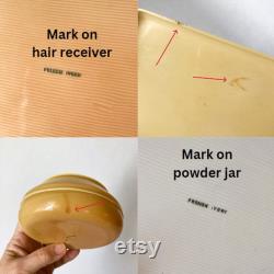 Antique Celluloid Vanity Set Early 20th Century Dressing Table Accessories Plastic Dresser Tray Hair Receiver and Powder Jar