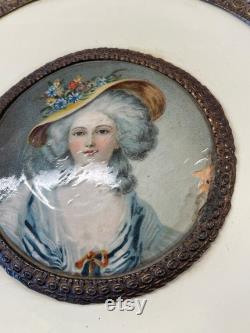 Antique Celluloid Woman Miniature Portrait Candy Dish Powder Dresser Vanity or Jewelry Box