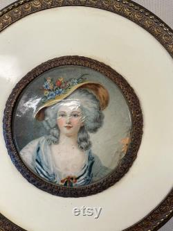 Antique Celluloid Woman Miniature Portrait Candy Dish Powder Dresser Vanity or Jewelry Box