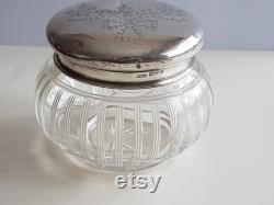 Antique Charles Perry 1923 Sterling Silver and Glass Large Powder Jar With Floral Ribbon Pattern