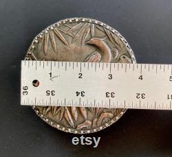 Antique Chinese Mirrored Powder or Trinket Box With Bird silver copper metal