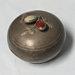 Antique Chinese Pewter Dish with Jade and Carnelian on Lid Trinket Vanity Powder Box Round circa early 1900s