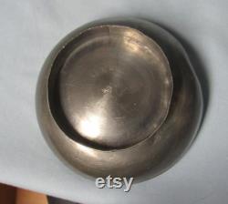 Antique Chinese Pewter Dish with Jade and Carnelian on Lid Trinket Vanity Powder Box Round circa early 1900s