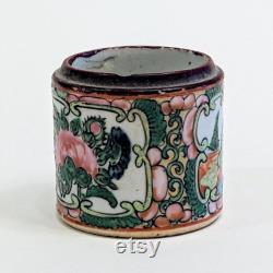 Antique Chinese Round Porcelain Famille Rose Medallion Dressing Jar Trinket Jewelry Cylinder Box 1800's (2 1 8 dia. x 2 high)